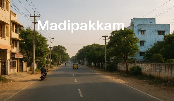 Map showing how close Madipakkam is to Prestige Park Street in South Chennai location